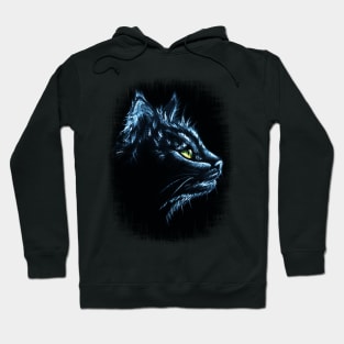 Black Cat Portrait White Charcoal Art Hoodie